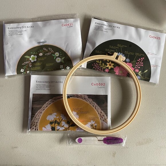 New Embroidery DIY Art Kit Set Pre-Printed Cloth Tools Beginners & Enthusiasts - Picture 2 of 10